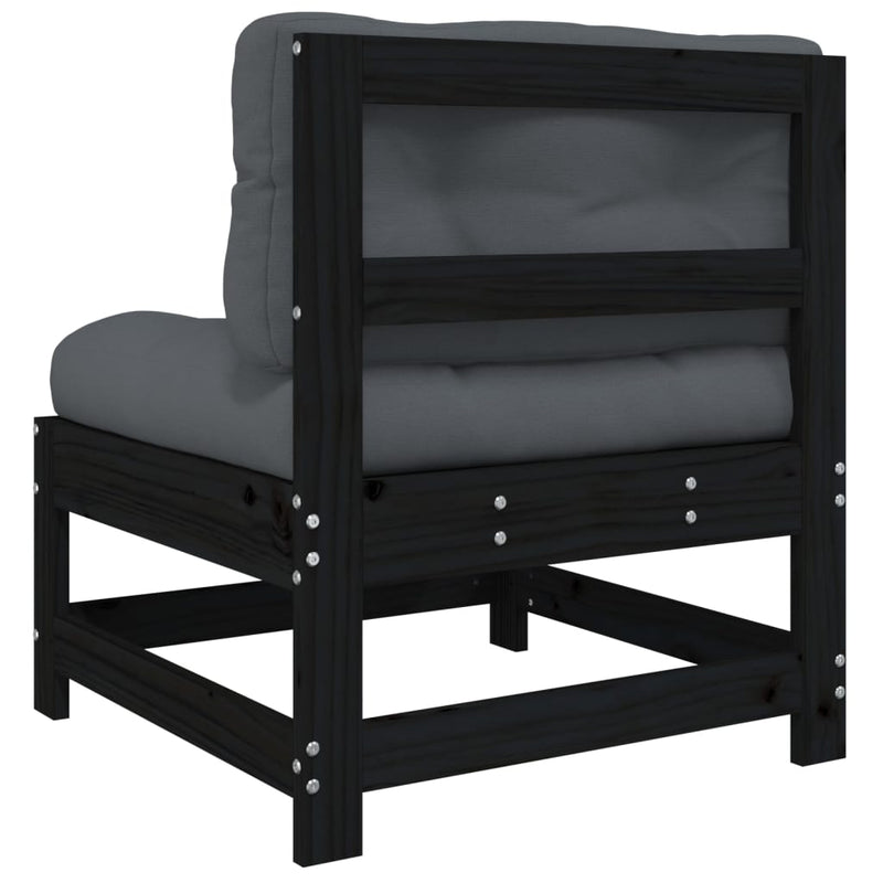 vidaXL Middle Sofas with Cushions 2 pcs Black Solid Wood Pine