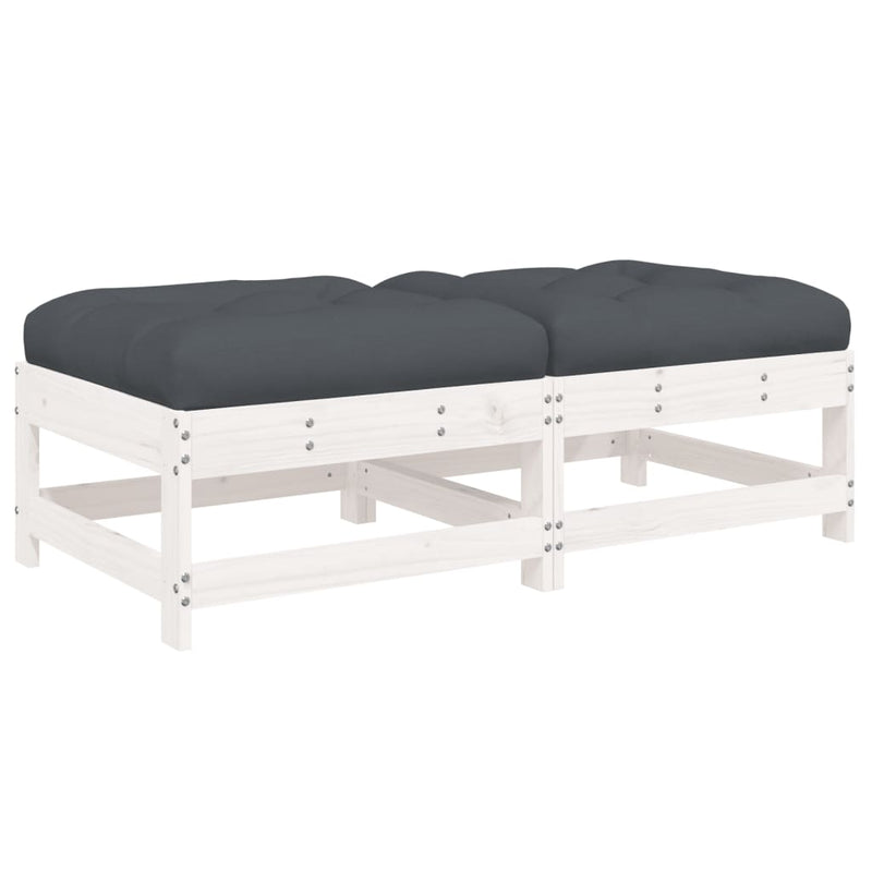 vidaXL Garden Footstools with Cushions 2pcs White Solid Wood Pine