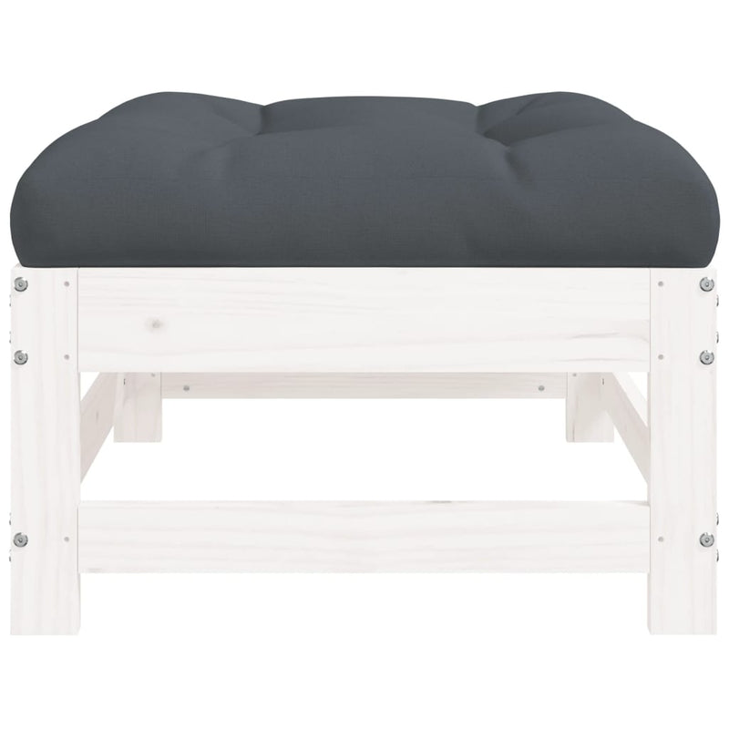 vidaXL Garden Footstools with Cushions 2pcs White Solid Wood Pine