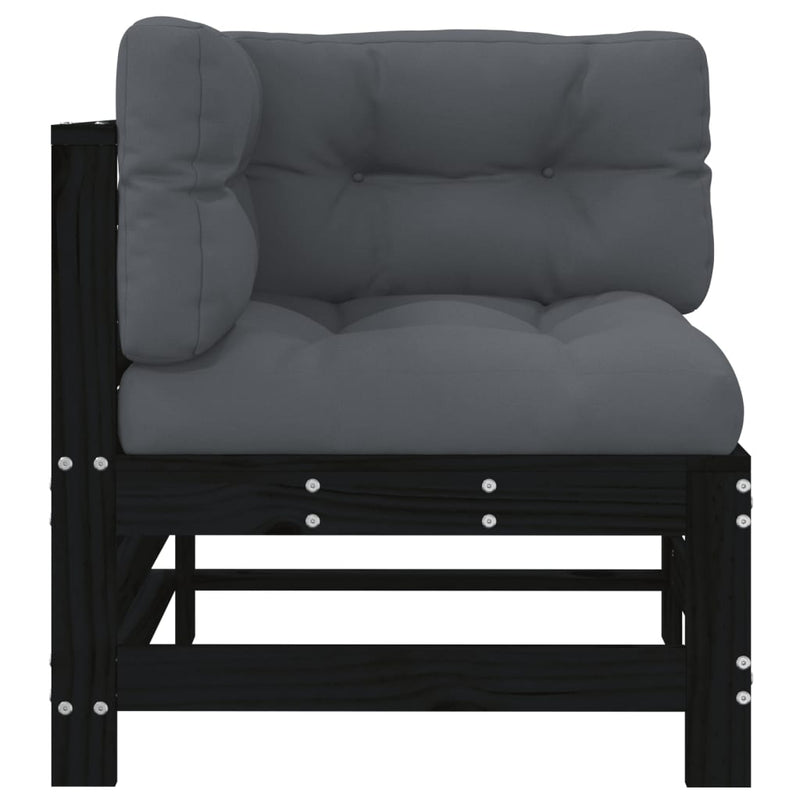 vidaXL Corner Sofa with Cushions Black Solid Wood Pine