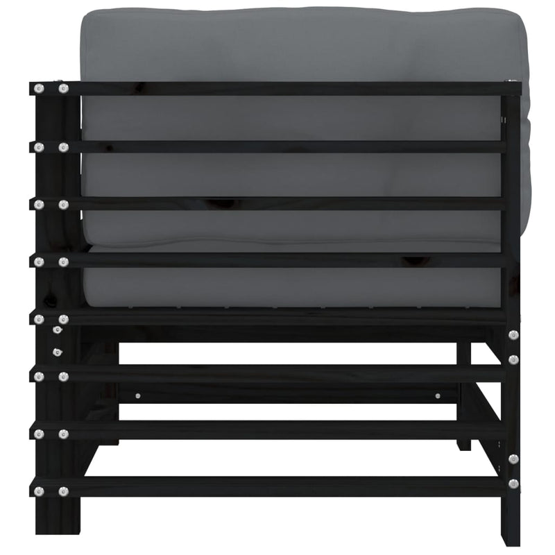 vidaXL Corner Sofa with Cushions Black Solid Wood Pine