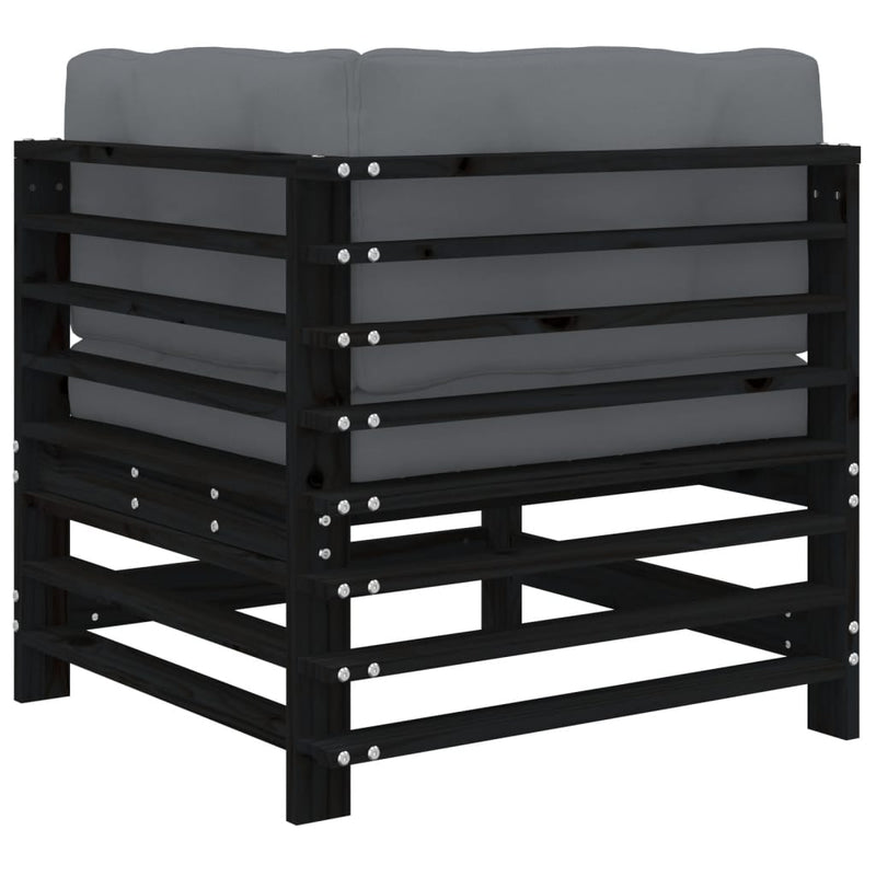 vidaXL Corner Sofa with Cushions Black Solid Wood Pine