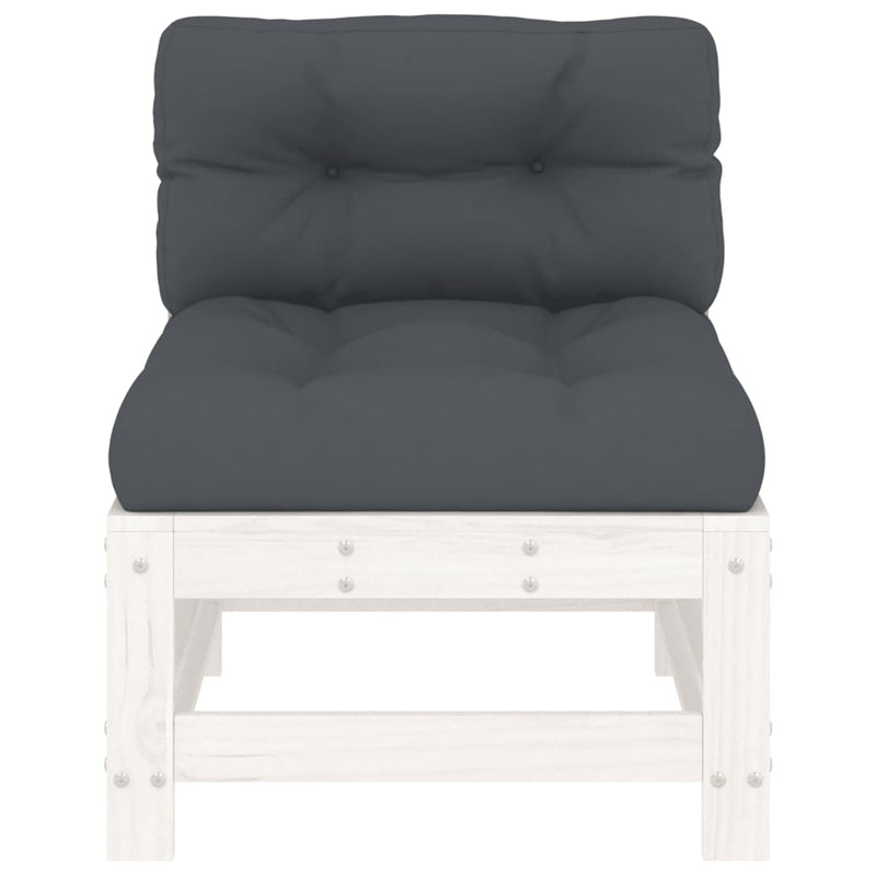 vidaXL Middle Sofa with Cushions White Solid Wood Pine