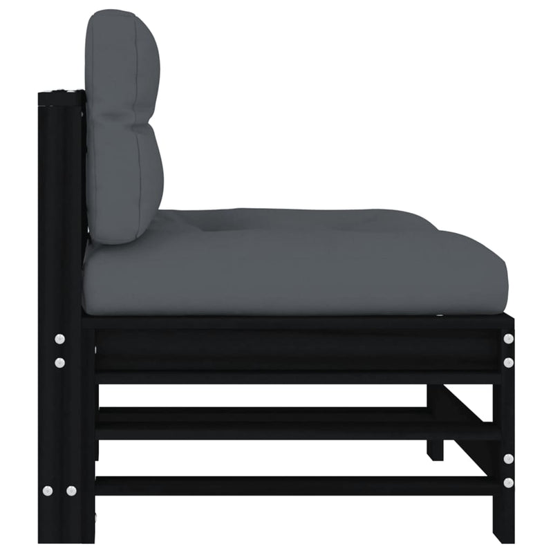 vidaXL Middle Sofa with Cushions Black Solid Wood Pine