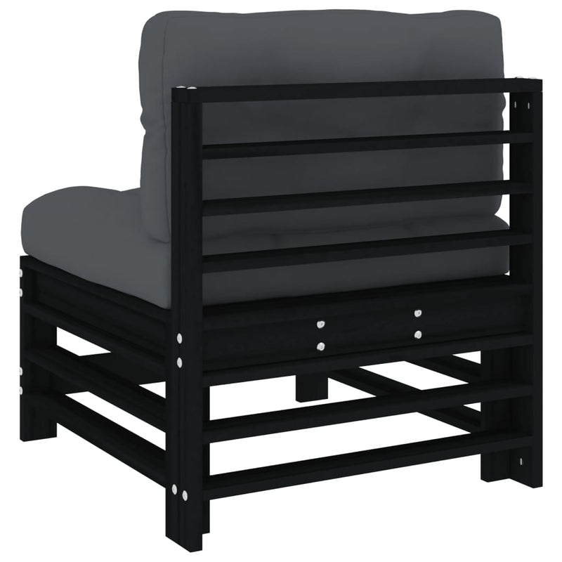 vidaXL Middle Sofa with Cushions Black Solid Wood Pine