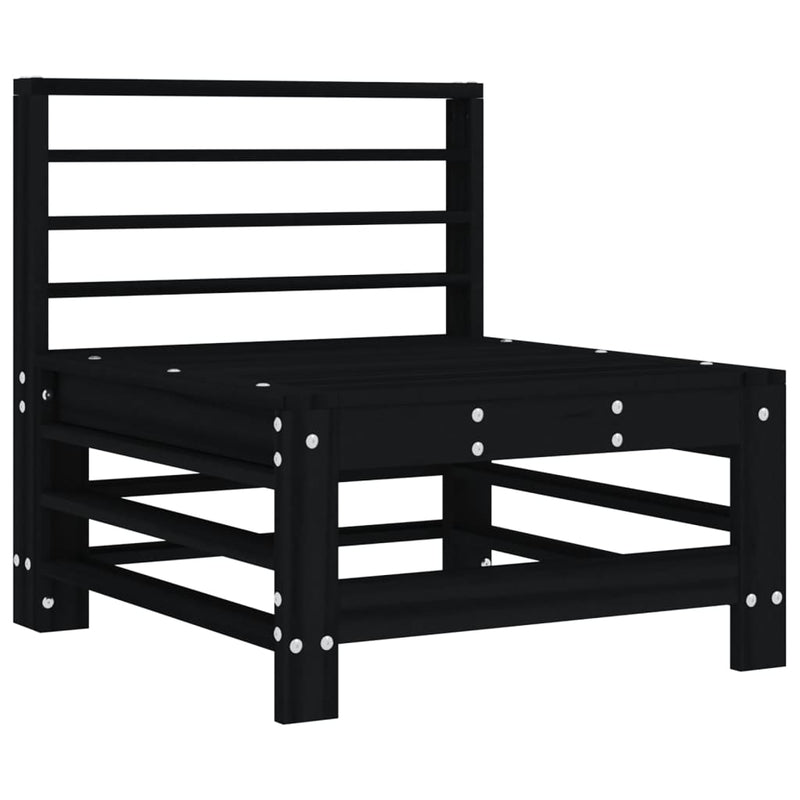 vidaXL Middle Sofa with Cushions Black Solid Wood Pine