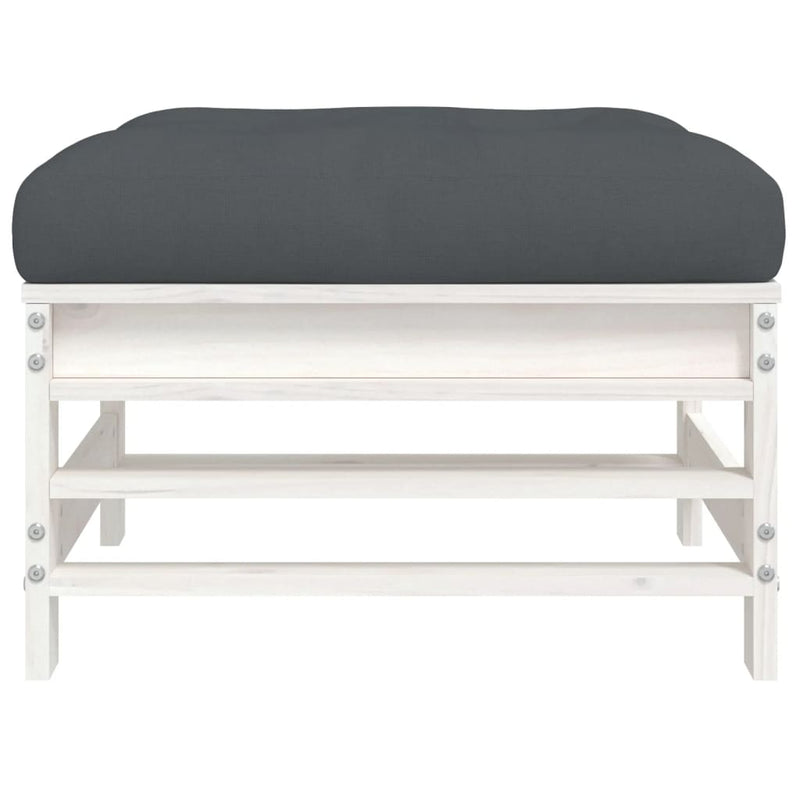 vidaXL Garden Footstool with Cushion White Solid Wood Pine
