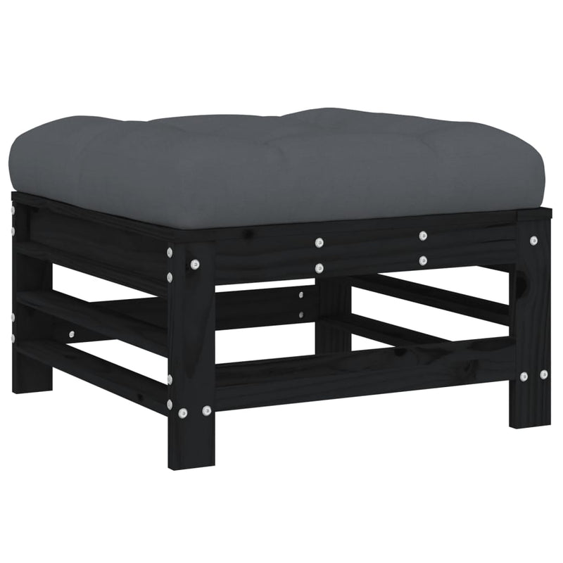 vidaXL Garden Footstool with Cushion Black Solid Wood Pine