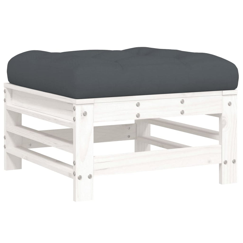 vidaXL Garden Footstools with Cushions 2pcs White Solid Wood Pine