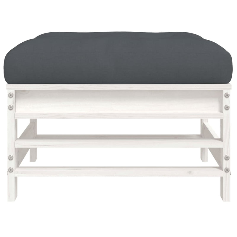 vidaXL Garden Footstools with Cushions 2pcs White Solid Wood Pine