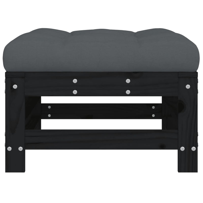 vidaXL Garden Footstools with Cushions 2pcs Black Solid Wood Pine