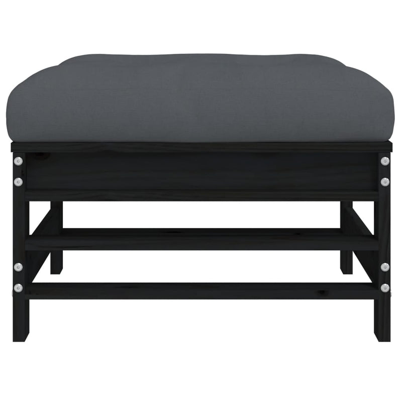 vidaXL Garden Footstools with Cushions 2pcs Black Solid Wood Pine