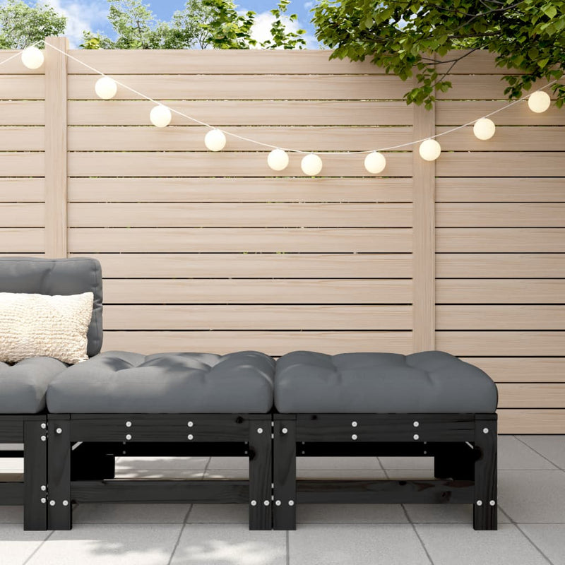 vidaXL Garden Footstools with Cushions 2pcs Black Solid Wood Pine