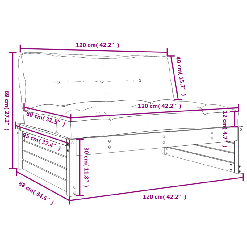 vidaXL Middle Sofa 120x80 cm Solid Wood Pine