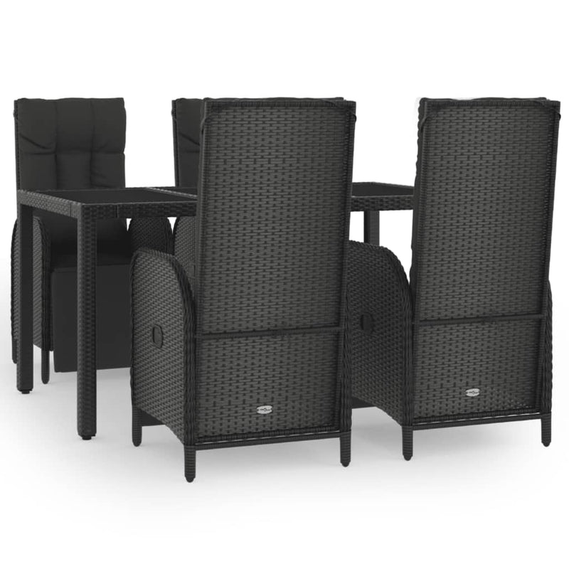 vidaXL 5 Piece Garden Dining Set with Cushions Black Poly Rattan