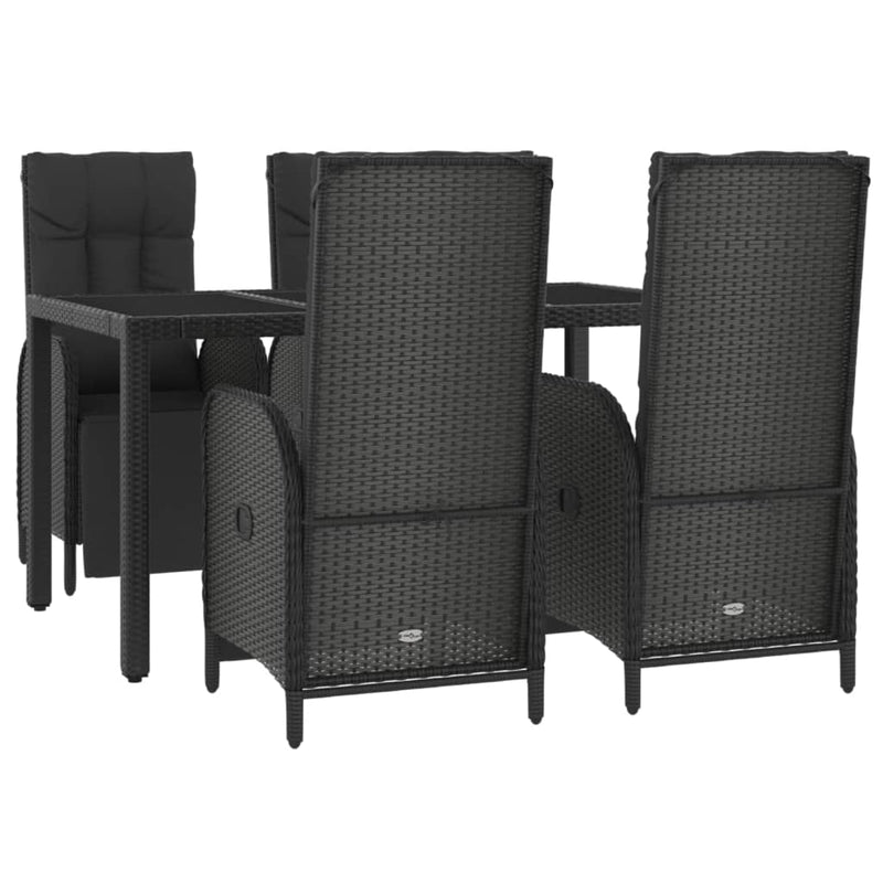 vidaXL 5 Piece Garden Dining Set with Cushions Black Poly Rattan