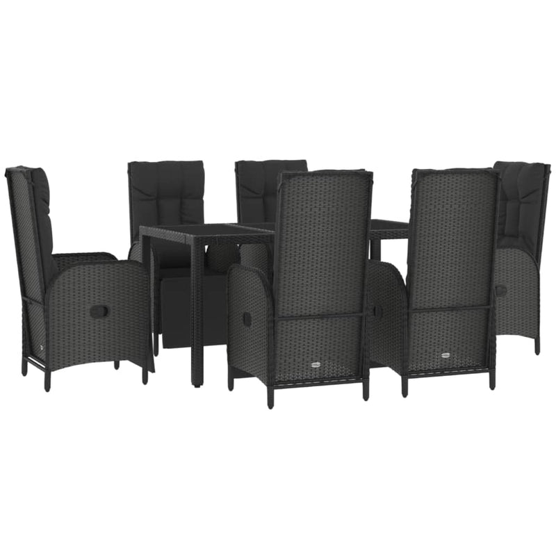 vidaXL 7 Piece Garden Dining Set with Cushions Black and Grey Poly Rattan