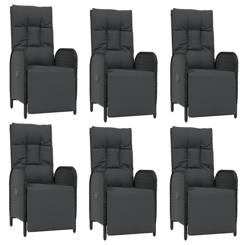 vidaXL 7 Piece Garden Dining Set with Cushions Black and Grey Poly Rattan