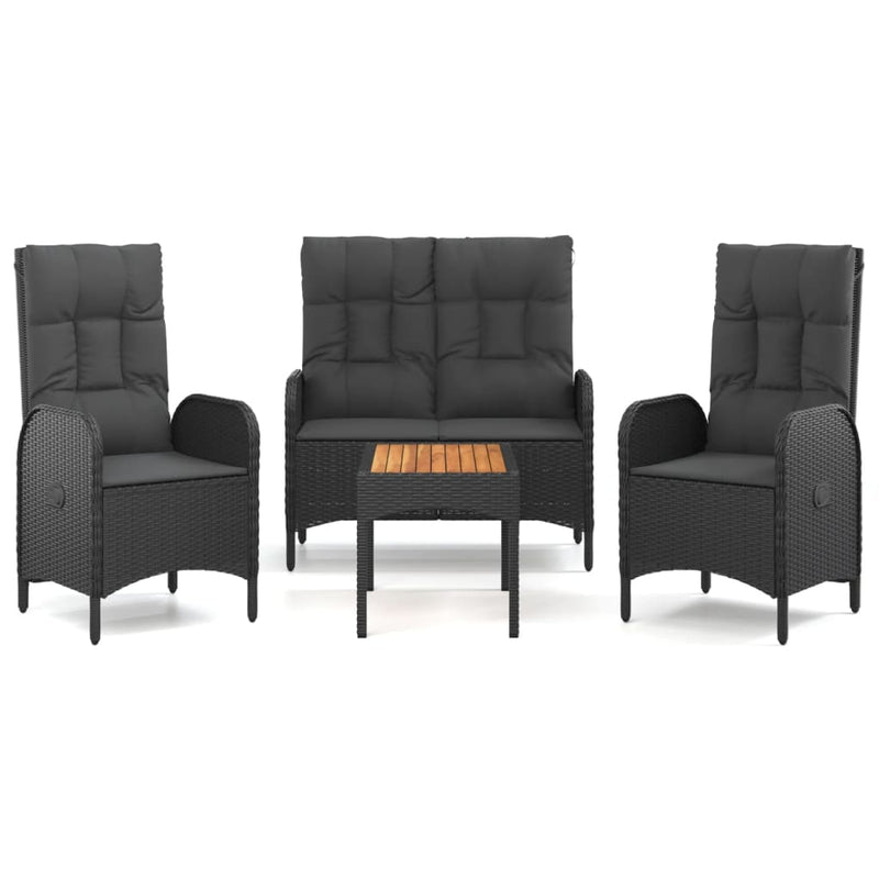 4 Piece Garden Lounge Set with Cushions Black Poly Rattan