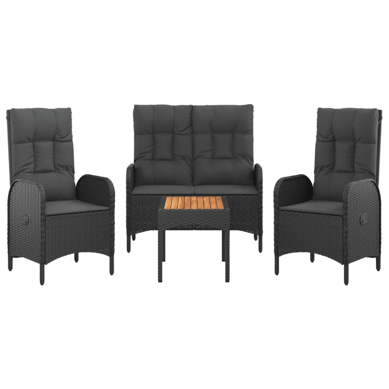 4 Piece Garden Lounge Set with Cushions Black Poly Rattan