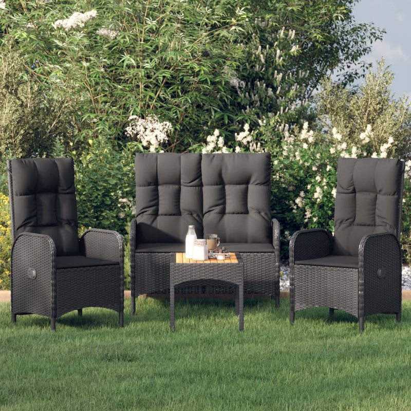 4 Piece Garden Lounge Set with Cushions Black Poly Rattan