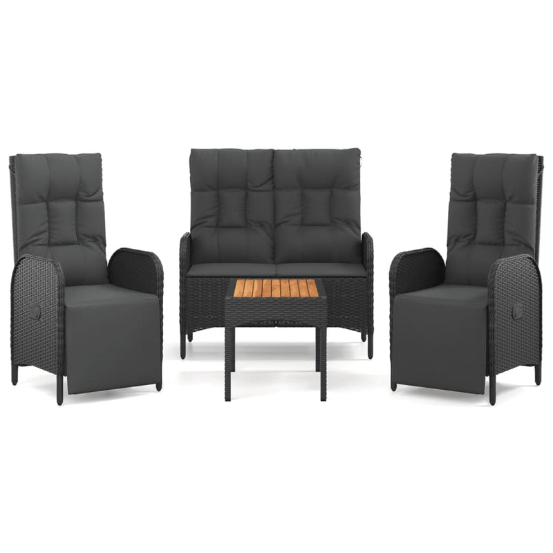 vidaXL 4 Piece Garden Dining Set with Cushions Black Poly Rattan