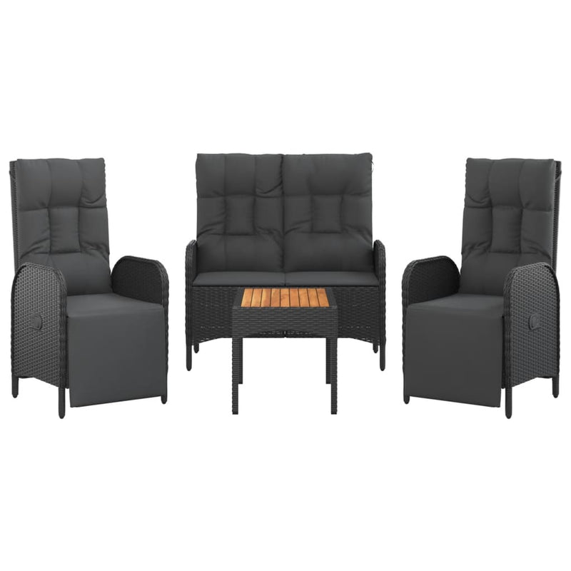vidaXL 4 Piece Garden Dining Set with Cushions Black Poly Rattan