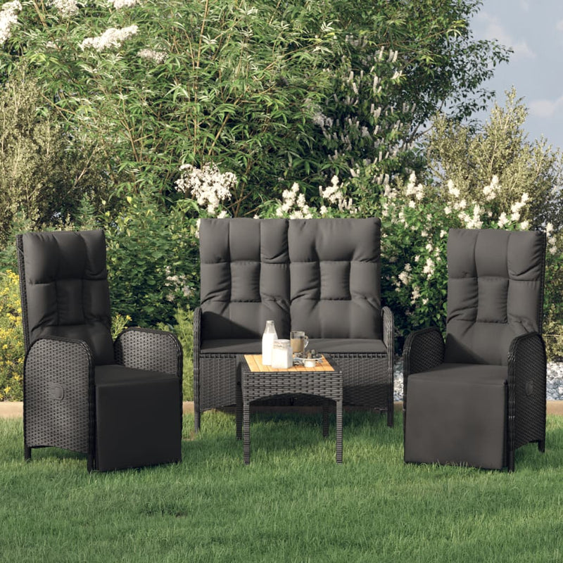 vidaXL 4 Piece Garden Dining Set with Cushions Black Poly Rattan