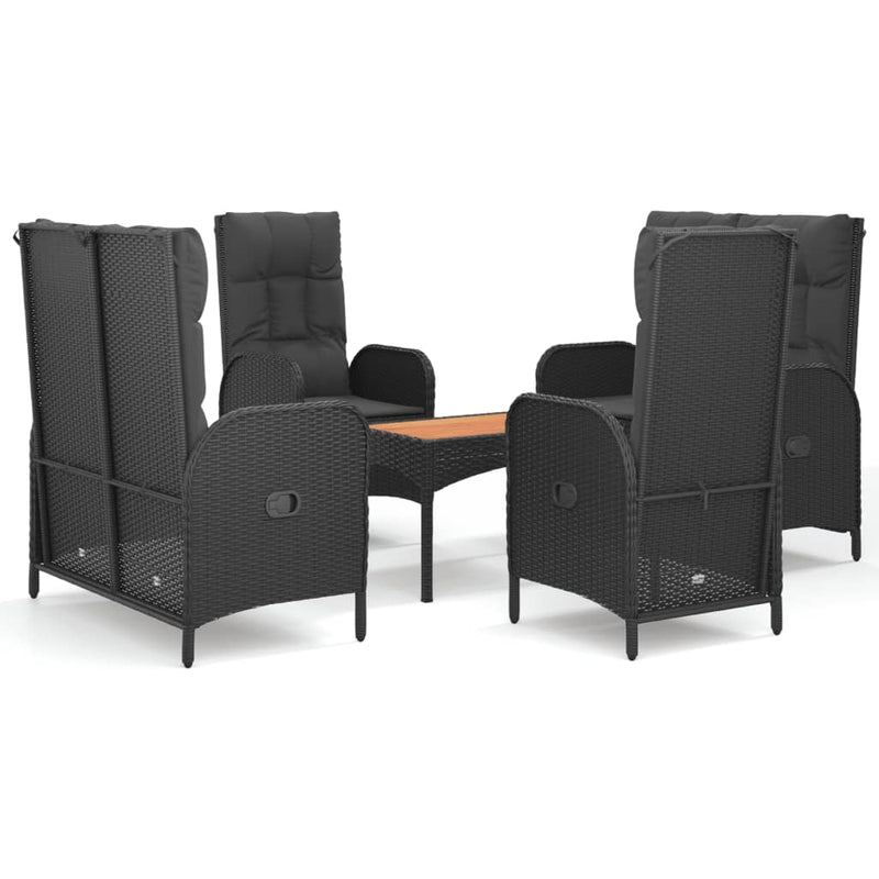 vidaXL 5 Piece Garden Dining Set with Cushions Black Poly Rattan