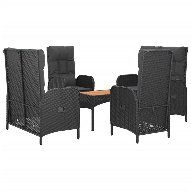 vidaXL 5 Piece Garden Dining Set with Cushions Black Poly Rattan
