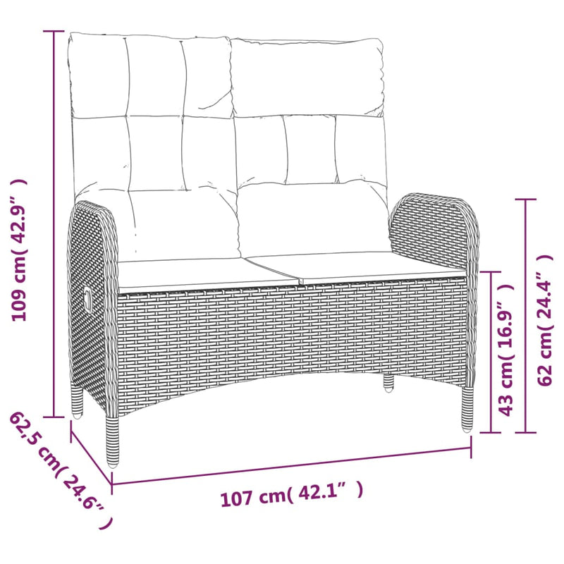vidaXL 3 Piece Garden Dining Set with Cushions Black Poly Rattan