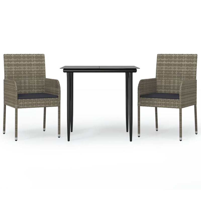 3 Piece Garden Lounge Set with Cushions Black and Grey Poly Rattan