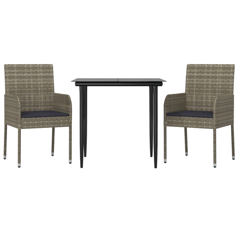 3 Piece Garden Lounge Set with Cushions Black and Grey Poly Rattan