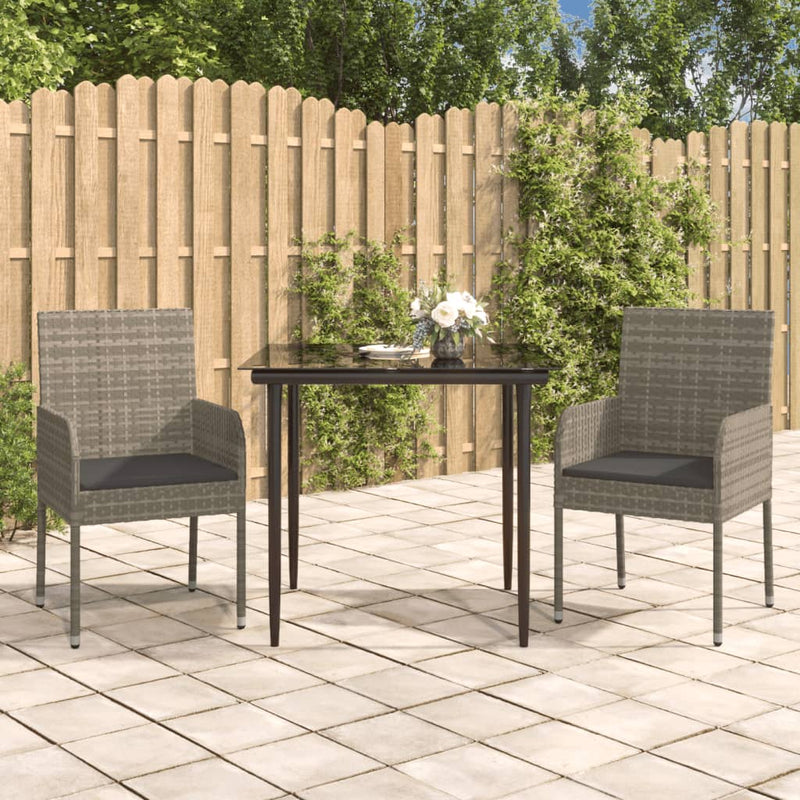 3 Piece Garden Lounge Set with Cushions Black and Grey Poly Rattan