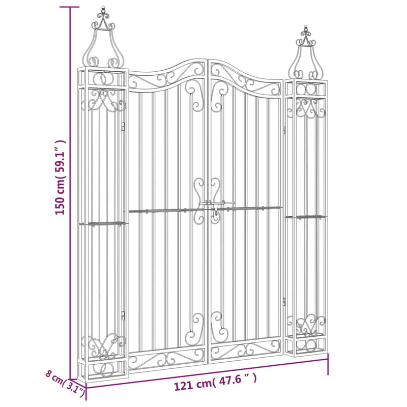 vidaXL Garden Gate Black 121x8x150 cm Wrought Iron