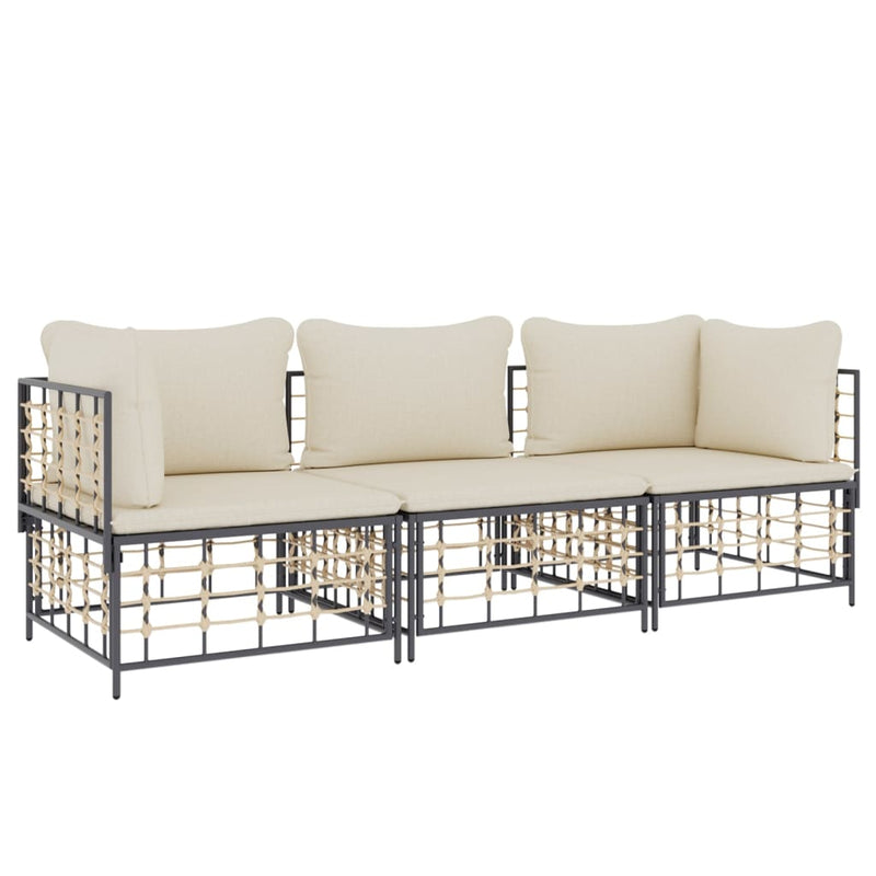 vidaXL 3 Piece Garden Lounge Set with Cushions Anthracite Poly Rattan