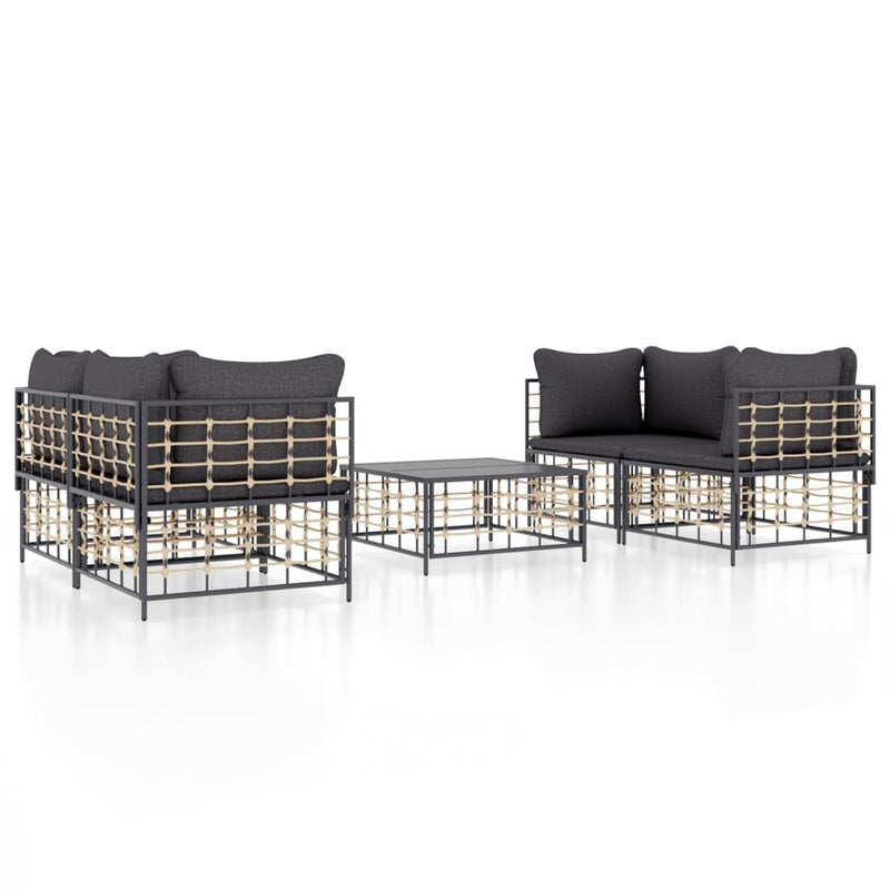 vidaXL 5 Piece Garden Lounge Set with Cushions Anthracite Poly Rattan