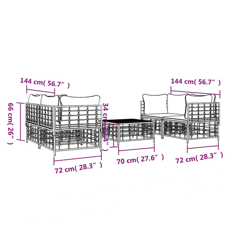 vidaXL 5 Piece Garden Lounge Set with Cushions Anthracite Poly Rattan
