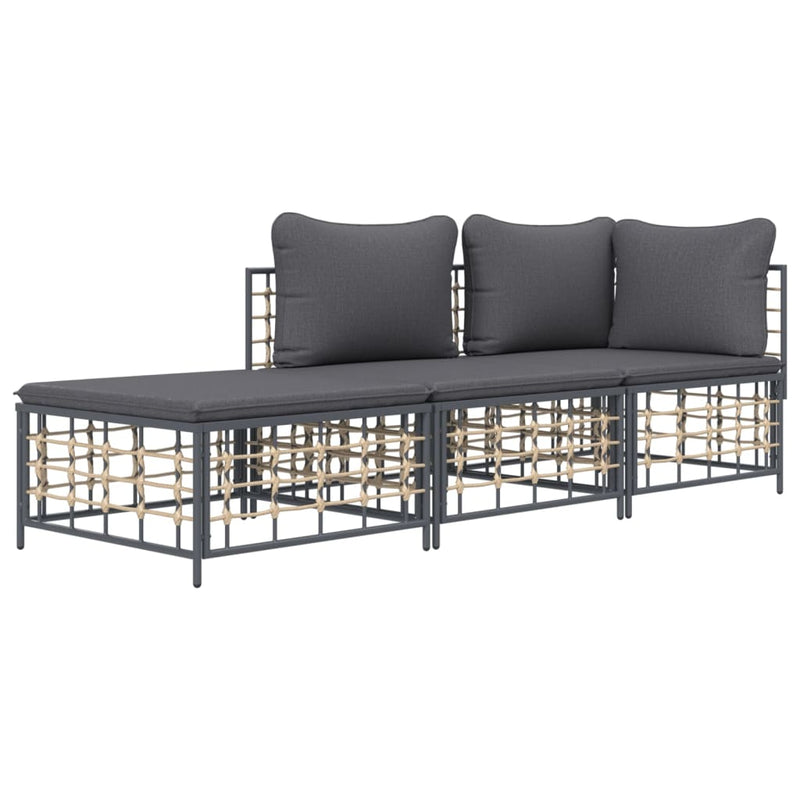vidaXL 3 Piece Garden Lounge Set with Cushions Anthracite Poly Rattan
