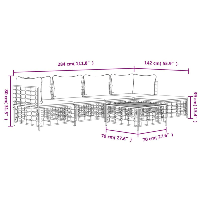 vidaXL 6 Piece Garden Lounge Set with Cushions Anthracite Poly Rattan
