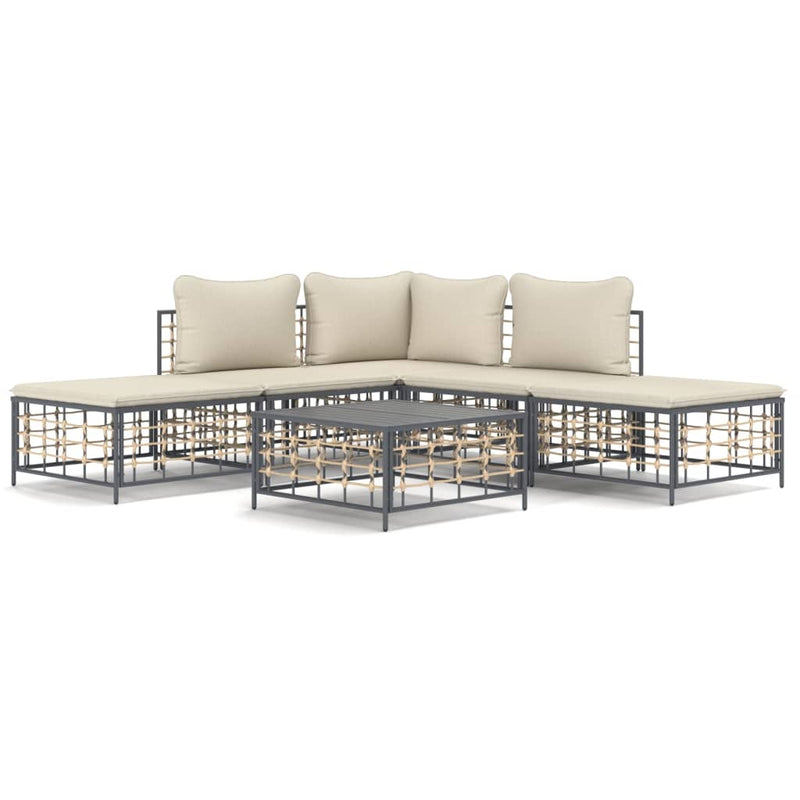 vidaXL 6 Piece Garden Lounge Set with Cushions Anthracite Poly Rattan