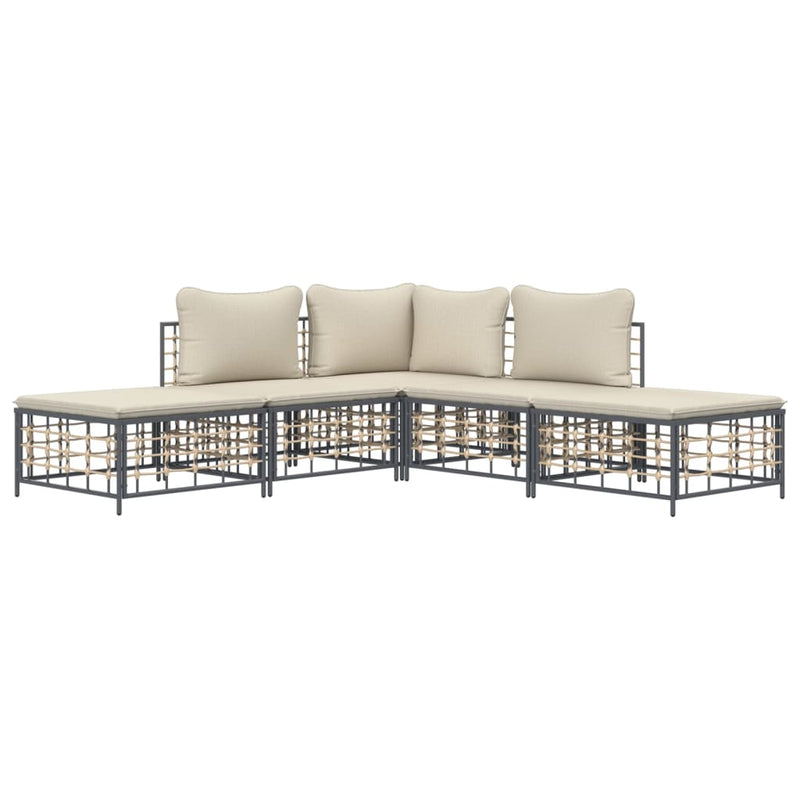 vidaXL 5 Piece Garden Lounge Set with Cushions Anthracite Poly Rattan