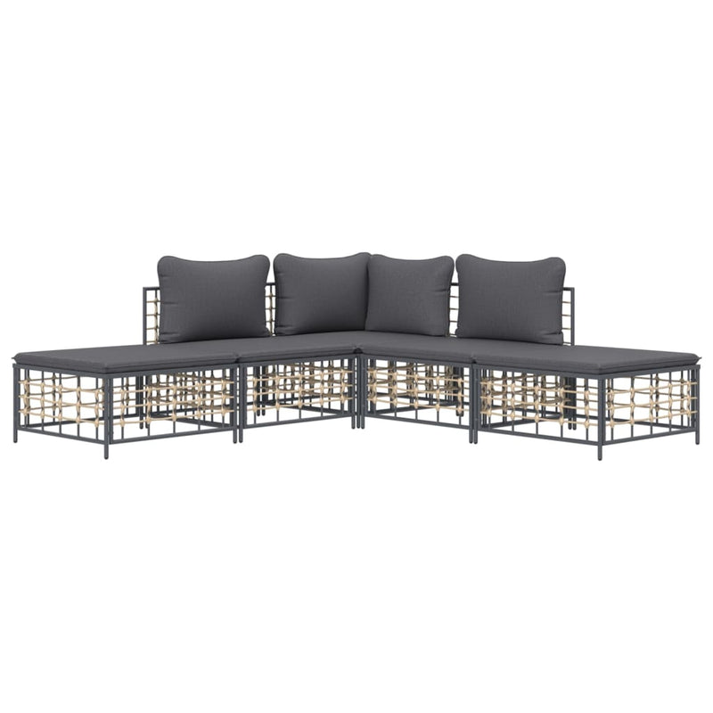 vidaXL 5 Piece Garden Lounge Set with Cushions Anthracite Poly Rattan