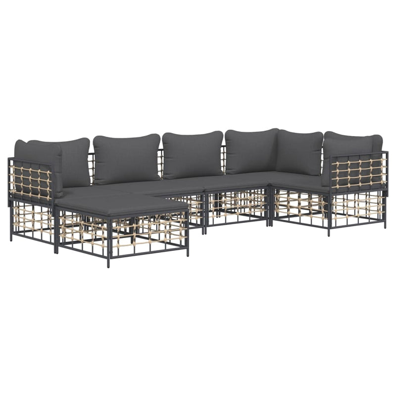 vidaXL 6 Piece Garden Lounge Set with Cushions Anthracite Poly Rattan