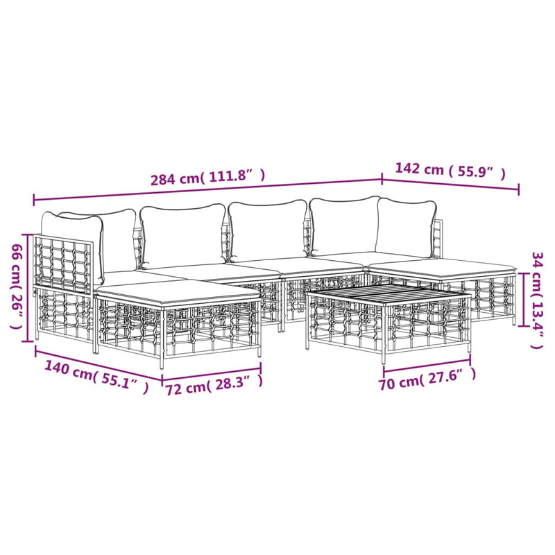 vidaXL 7 Piece Garden Lounge Set with Cushions Anthracite Poly Rattan
