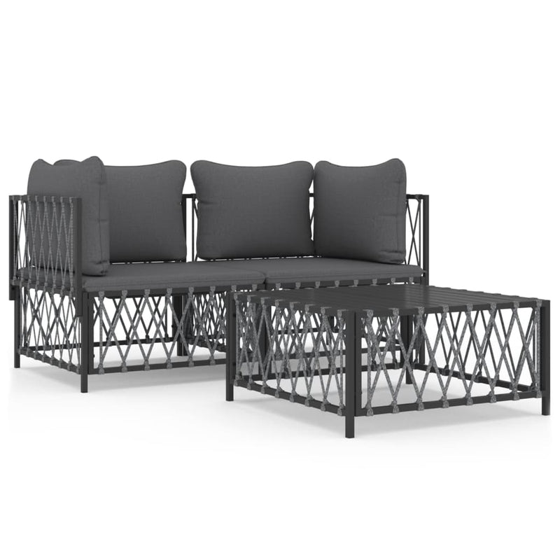 vidaXL 3 Piece Garden Lounge Set with Cushions Anthracite Steel