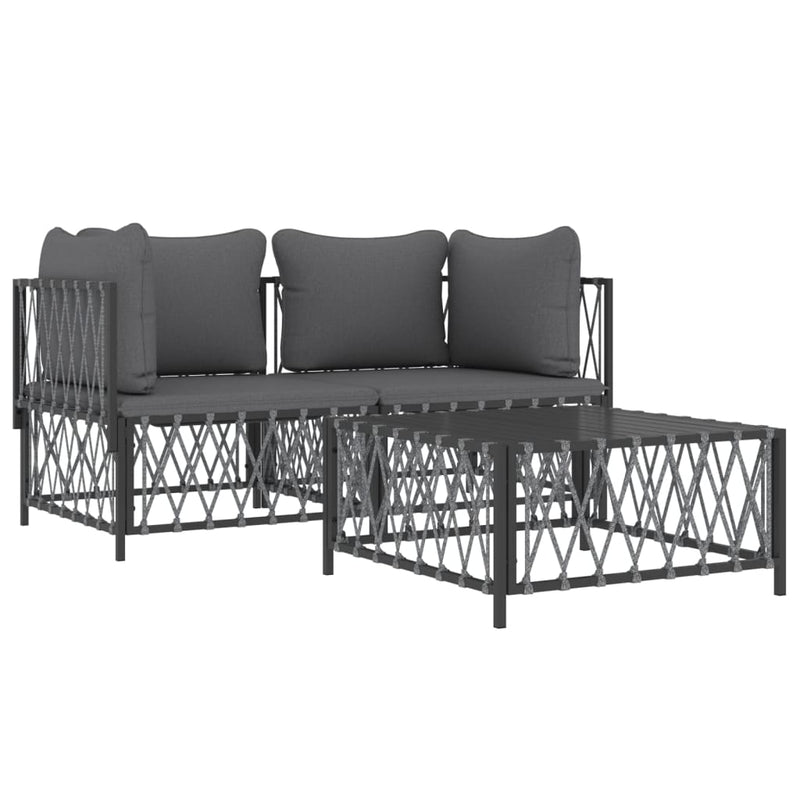 vidaXL 3 Piece Garden Lounge Set with Cushions Anthracite Steel