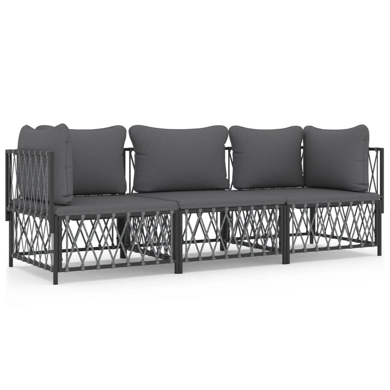 vidaXL 3 Piece Garden Lounge Set with Cushions Anthracite Steel