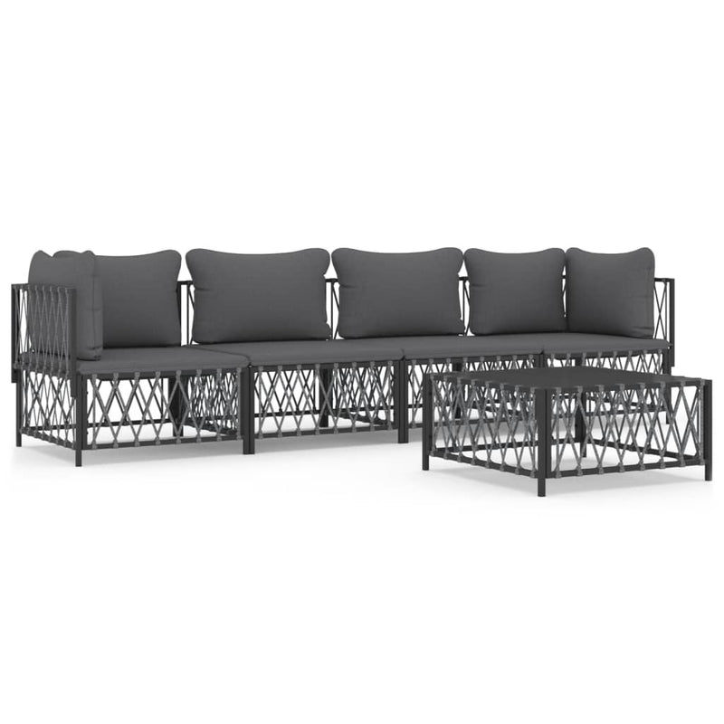 vidaXL 5 Piece Garden Lounge Set with Cushions Anthracite Steel