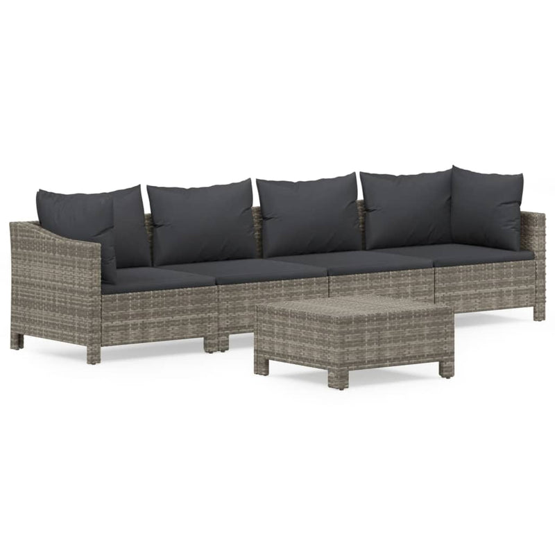 vidaXL 5 Piece Garden Lounge Set with Cushions Grey Poly Rattan
